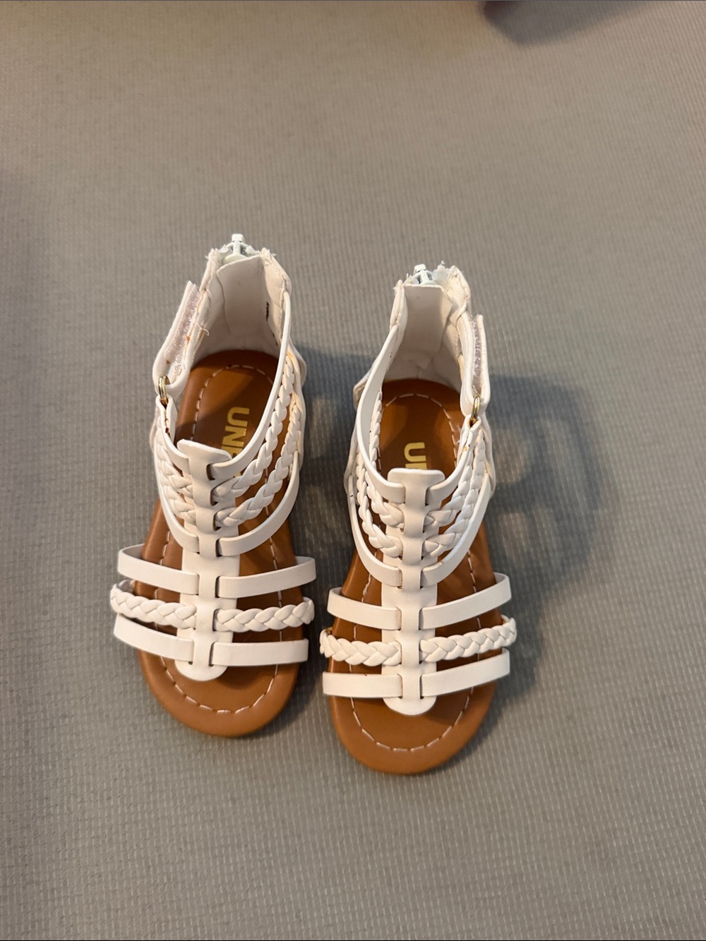Toddler White Braided Gladiator Sandals with Back Zip